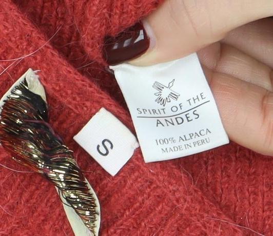 Womens UK Size S Spirit of the Andes Red Cardigan Jumper