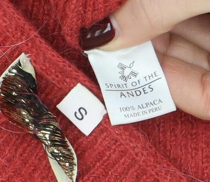 Womens UK Size S Spirit of the Andes Red Cardigan Jumper