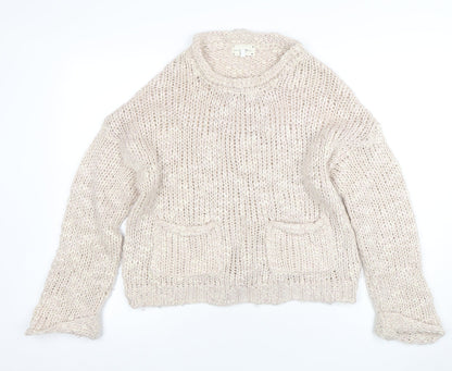 New Look Women's Beige Chunky Knit Crew Neck Jumper Size M