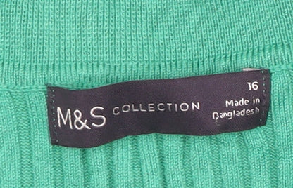 Marks and Spencer Women’s Green Collared Knit Long Sleeve Top Size 16