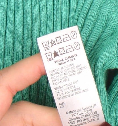 Marks and Spencer Women’s Green Collared Knit Long Sleeve Top Size 16