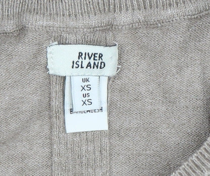 River Island Women’s Beige Knit Long Sleeve Crew Neck Top XS
