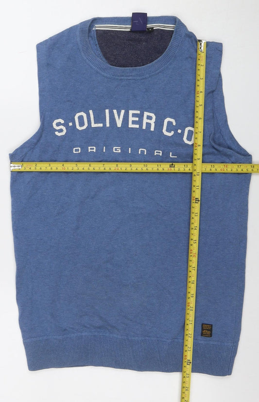Beyond Retro Blue Men's Small Cotton Sleeveless Knit Vest Jumper