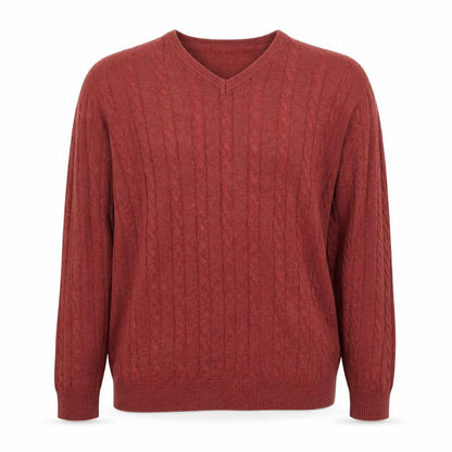 Cotton Traders Men's Red Cable-Knit V-Neck Jumper XL