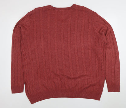 Cotton Traders Men's Red Cable-Knit V-Neck Jumper XL