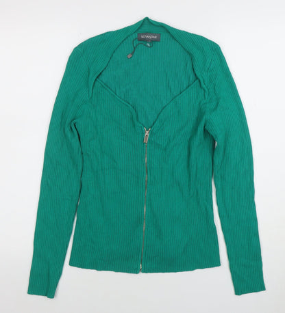 Sosandar Women's Green Full Zip Ribbed Cardigan Size 14