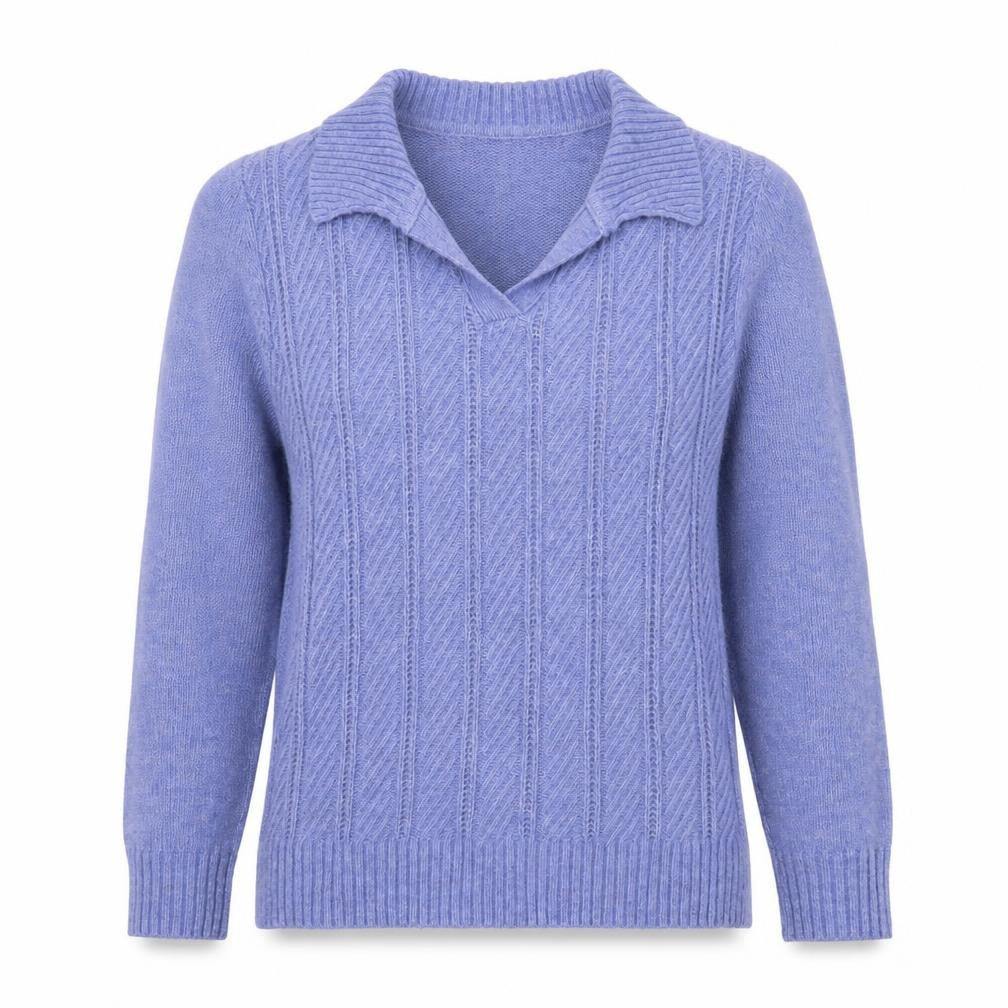 ISLE Womens Purple Collared Cable Knit Jumper Size S