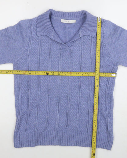 ISLE Womens Purple Collared Cable Knit Jumper Size S