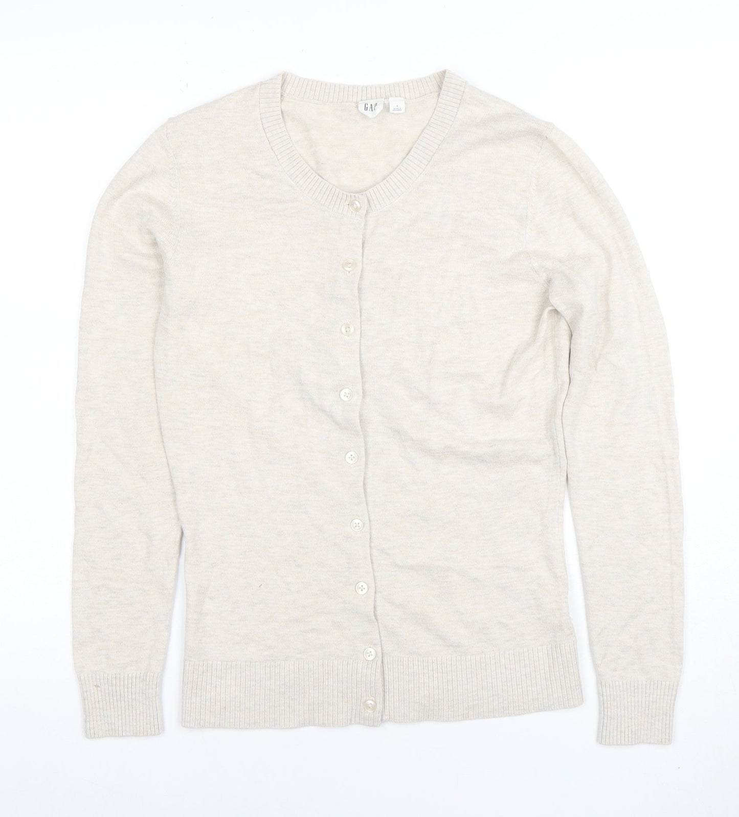 GAP Women Beige Cotton Blend Crew Neck Cardigan Size S