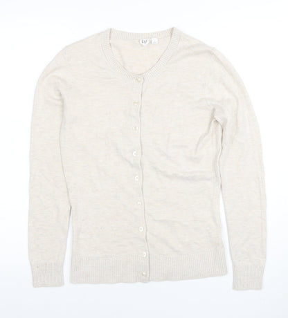 GAP Women Beige Cotton Blend Crew Neck Cardigan Size S