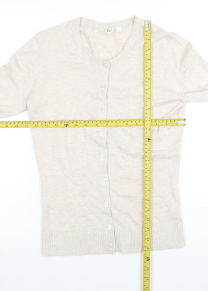 GAP Women Beige Cotton Blend Crew Neck Cardigan Size S