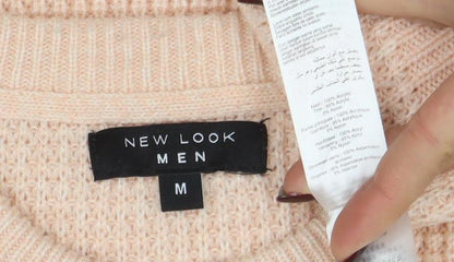 New Look Men Beige Waffle-Knit Crew Neck Jumper Size M