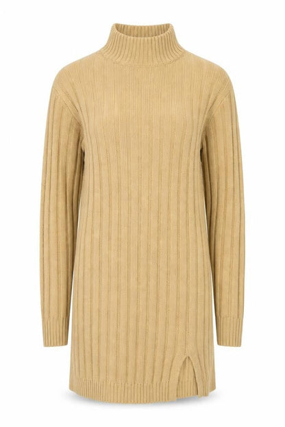 Front view of Missguided Women Beige Ribbed Knit Long Sleeve Jumper Dress, size 10