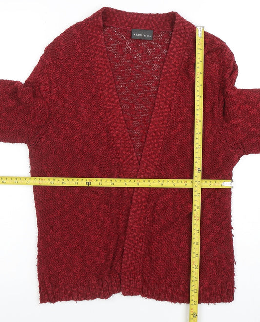 Alex & Co Women Red Knit Open Cardigan UK 12 V-Neck Cotton Blend