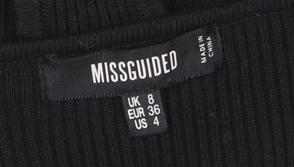Missguided Women Black Ribbed Long Sleeve Bodysuit UK 8