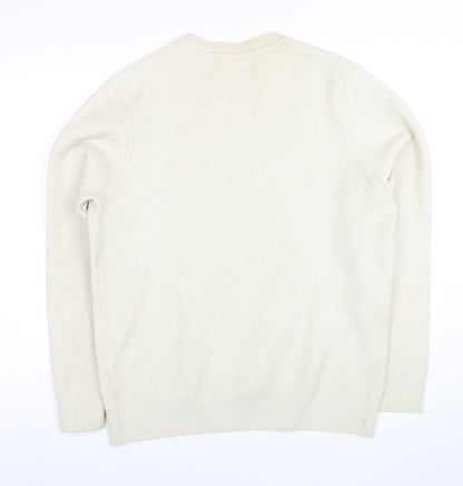 Marks and Spencer Men's Beige Cotton Blend Crew Neck Jumper M