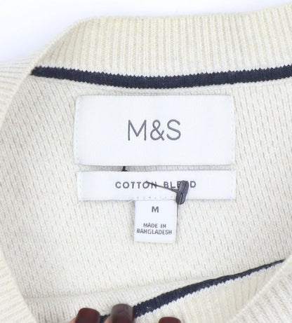 Marks and Spencer Men's Beige Cotton Blend Crew Neck Jumper M