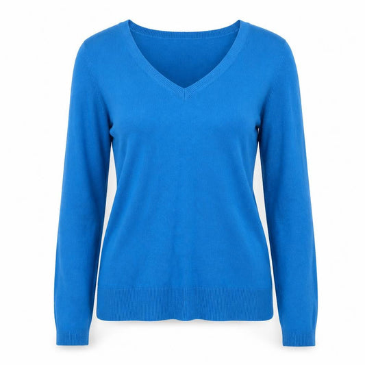Gap Women’s Blue V-Neck Cotton Blend Long Sleeve Basic Top XS