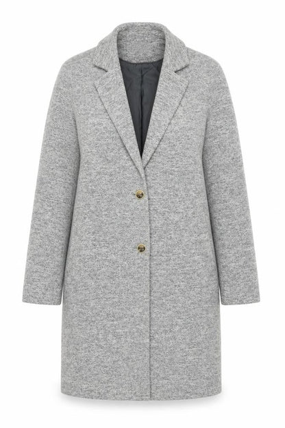 Front view of Only Women’s Grey Long Coat, size UK 6, Classic Button Up Overcoat