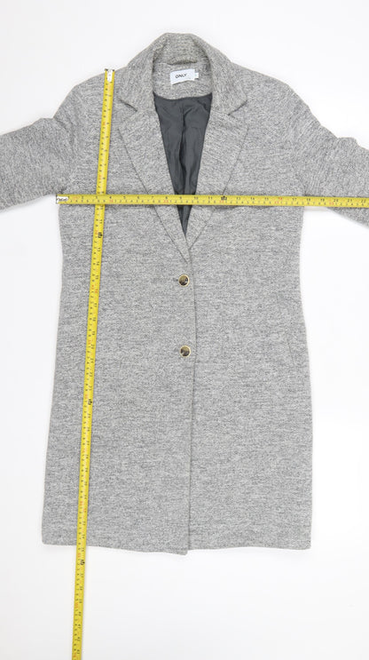 ONLY Women’s Grey Long Coat Size 6 Classic Button Up Overcoat