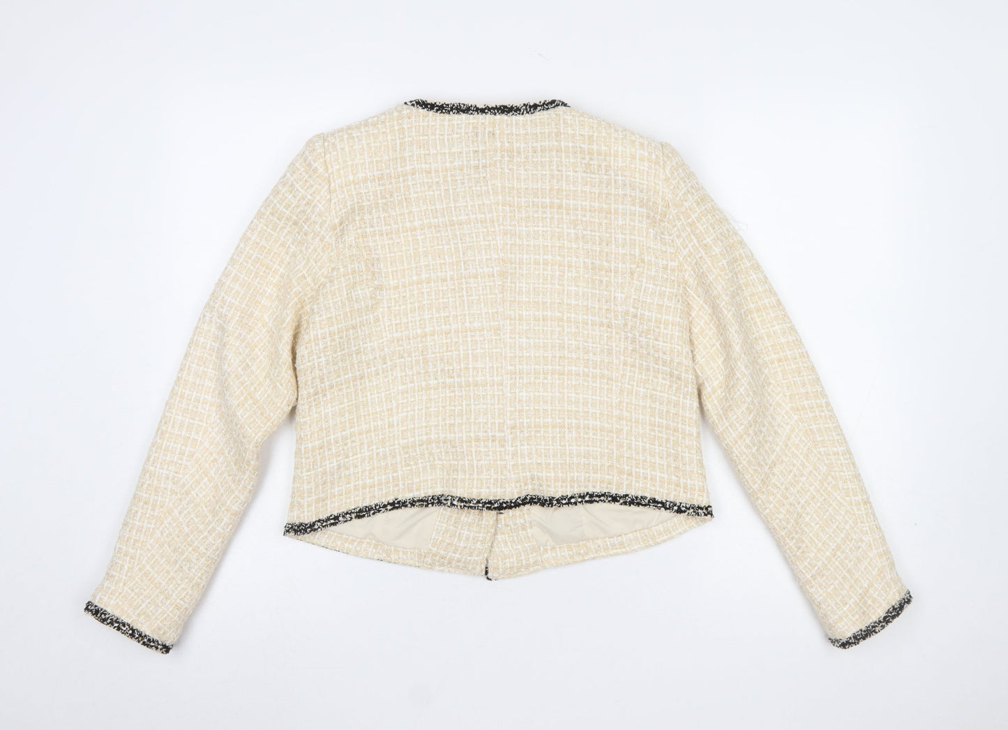 Lipsy Women Beige Bouclé Tweed Blazer Jacket UK 10 Long Sleeve Lined