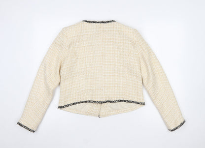 Lipsy Women Beige Bouclé Tweed Blazer Jacket UK 10 Long Sleeve Lined