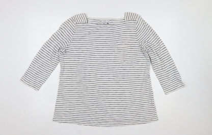 Fat Face Womens Ivory Striped 3/4 Sleeve Boat Neck T-Shirt UK 14