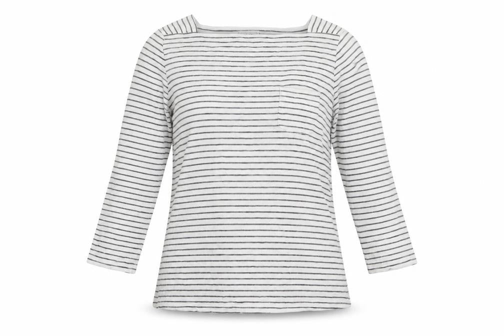 Fat Face Womens Ivory Striped 3/4 Sleeve Boat Neck T-Shirt UK 14
