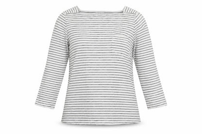 Fat Face Womens Ivory Striped 3/4 Sleeve Boat Neck T-Shirt UK 14