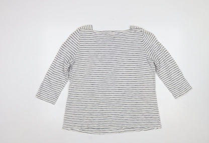 Fat Face Womens Ivory Striped 3/4 Sleeve Boat Neck T-Shirt UK 14