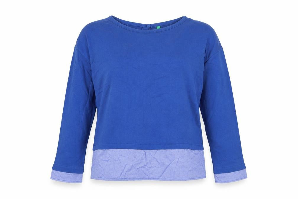 United Colors of Benetton Women's Blue Cotton Button Back Long Sleeve Blouse Size S