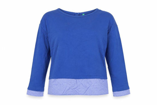 United Colors of Benetton Women's Blue Cotton Button Back Long Sleeve Blouse Size S