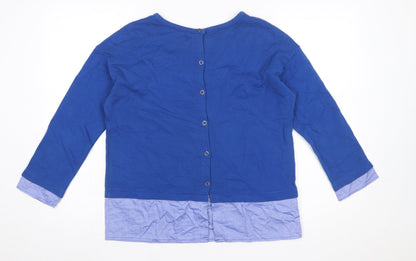 United Colors of Benetton Women's Blue Cotton Button Back Long Sleeve Blouse Size S
