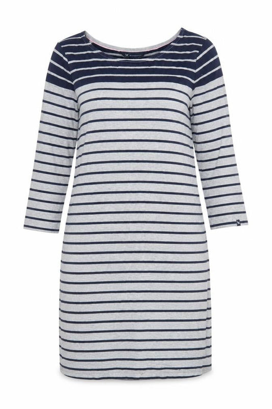 Front view of Crew Clothing Women Blue Striped Cotton T-Shirt Dress, size 16