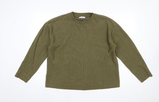 Next Women Green Crew Neck Long Sleeve Cotton Blend Pullover Jumper Size 16