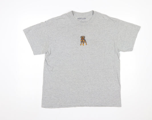 HNR LDN Men's Grey Dog Embroidered Cotton T-Shirt Size M