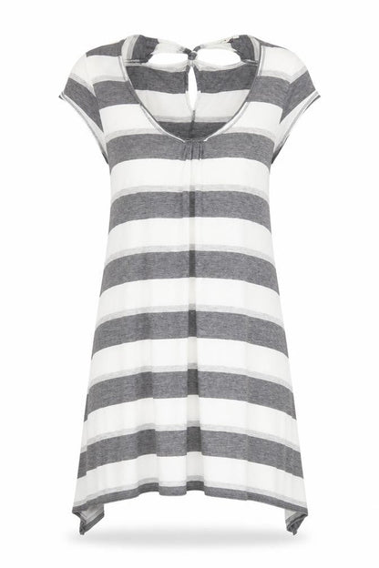White Stuff Womens Grey Striped Tunic T-Shirt Size 10 Cotton Modal
