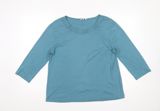 Cotton Traders Womens Blue 3/4 Sleeve Cotton Basic T-Shirt Size 16