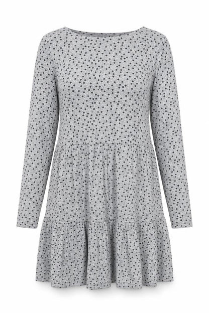 New Look Women Grey Polka Dot Skater Dress Size 12 Long Sleeve