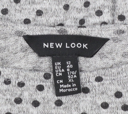 New Look Women Grey Polka Dot Skater Dress Size 12 Long Sleeve