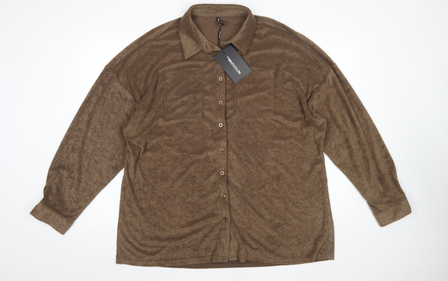 Womens UK Size 14 PRETTYLITTLETHING Brown Basic Button-Up