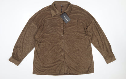 Womens UK Size 14 PRETTYLITTLETHING Brown Basic Button-Up
