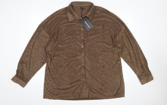 Womens UK Size 14 PRETTYLITTLETHING Brown Basic Button-Up