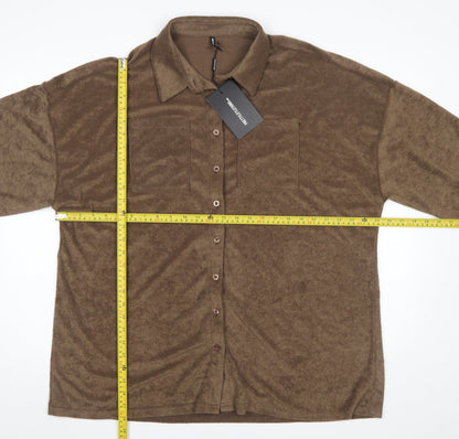 Womens UK Size 14 PRETTYLITTLETHING Brown Basic Button-Up