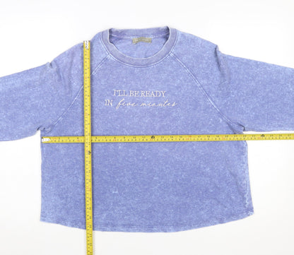 New Look Women’s Blue Long Sleeve Crew Neck Embroidered T-Shirt Size 14