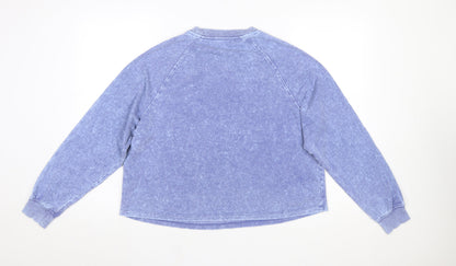 New Look Women’s Blue Long Sleeve Crew Neck Embroidered T-Shirt Size 14