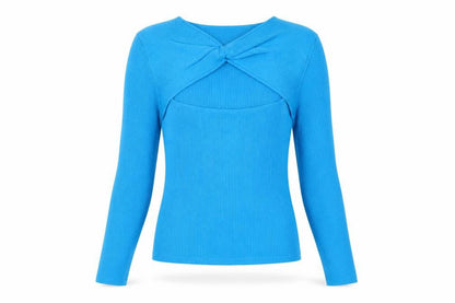 Zara Women Blue Slim Fit Bow Front Knit Pullover Jumper Size 12
