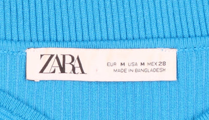 Zara Women Blue Slim Fit Bow Front Knit Pullover Jumper Size 12