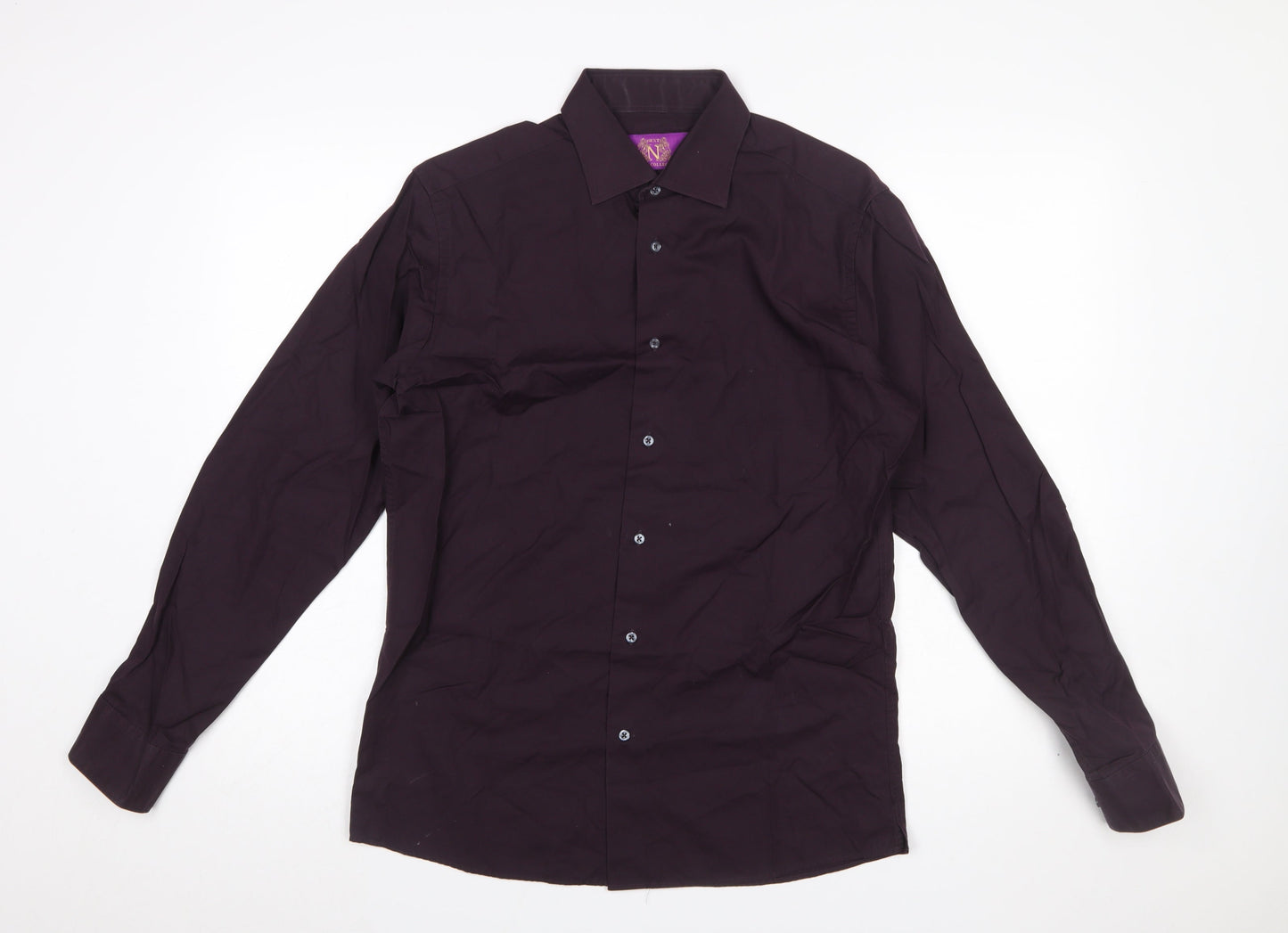 Next Men's Purple Slim Fit Long Sleeve Cotton Shirt 15.5in