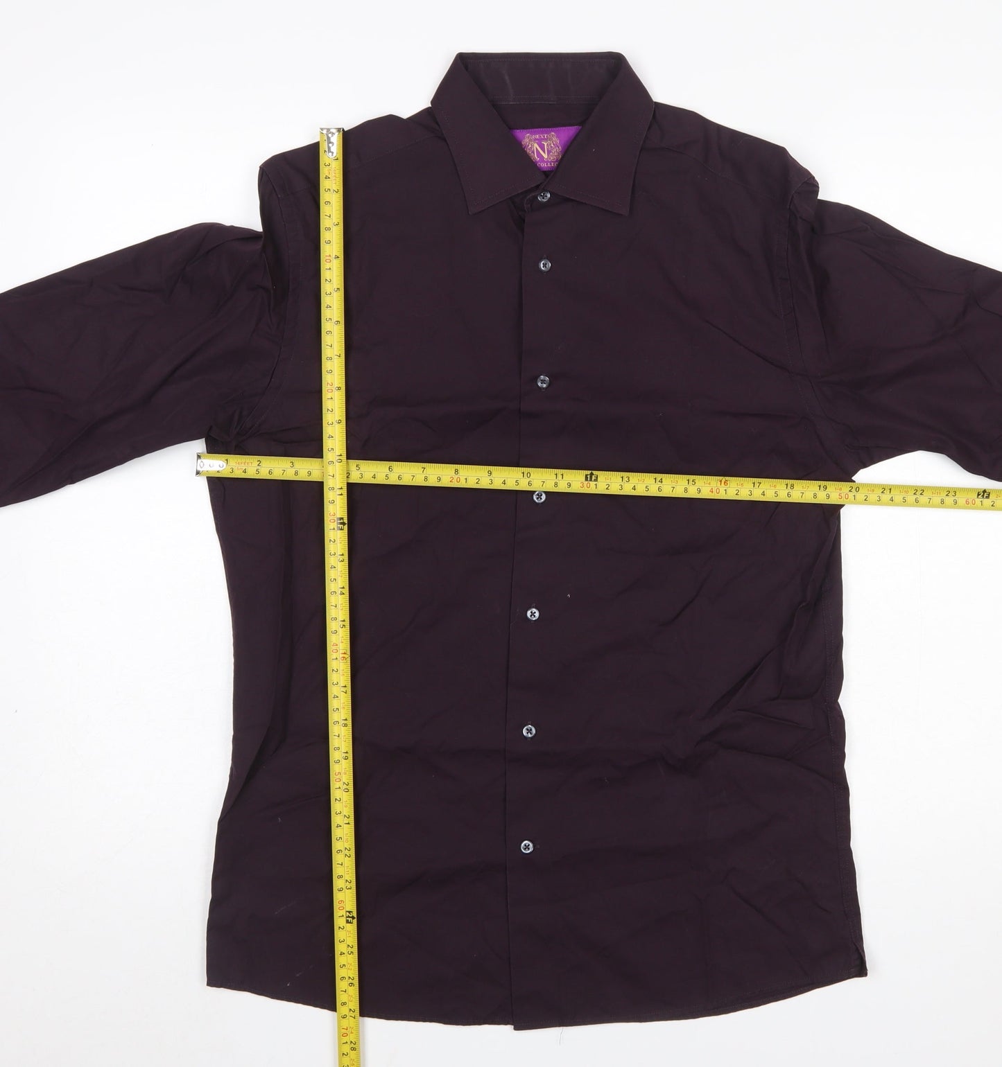 Next Men's Purple Slim Fit Long Sleeve Cotton Shirt 15.5in